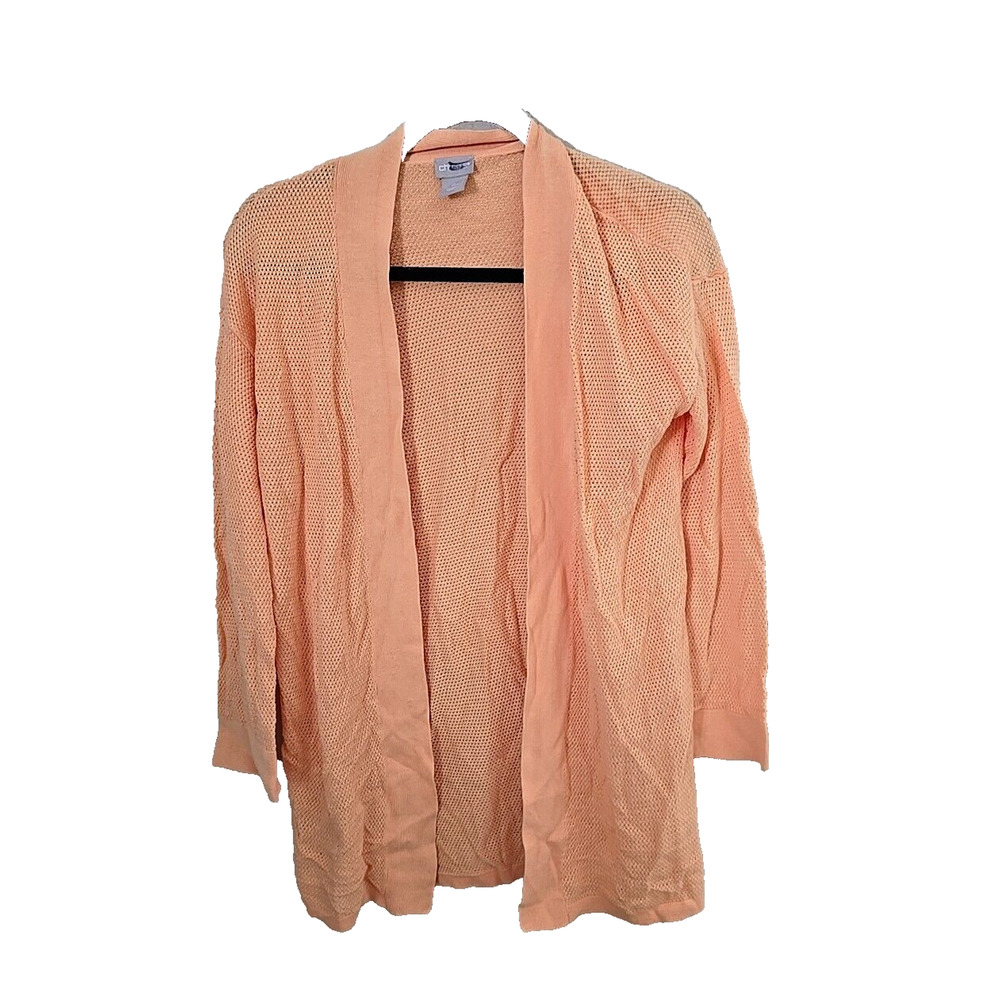 Chico's Orange Linen Blend Open Front Textured Knit Cardigan Sweater Woman 0 SM
